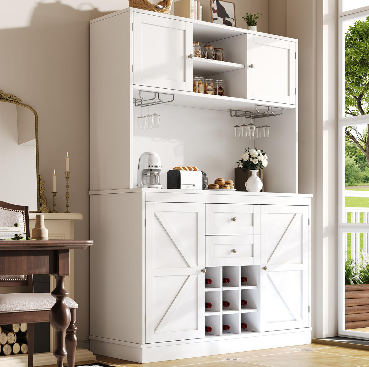KÜCHENSCHRANK mit Weinregal 120 x 40 x 188 cm MDF Weiß - Weiß, Metall (40/188/120cm) - Meubliv
