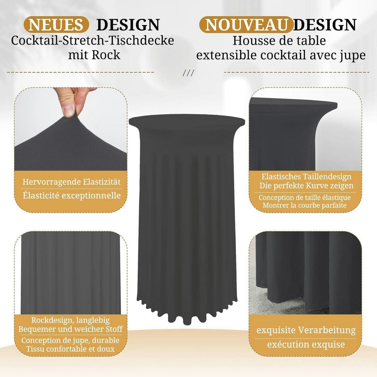 STEHTISCHHUSSE 2er-Set Grau mit Rock Ø 80-85 cm - Grau, Textil (80/110cm)