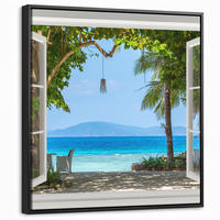 LEINWAND Bilder mit Rahmen - Aussicht - Baum - Meer - Palme - Hügel - Strand - Blau - 50x50 - Blau, Textil (50/50cm) - MuchoWow