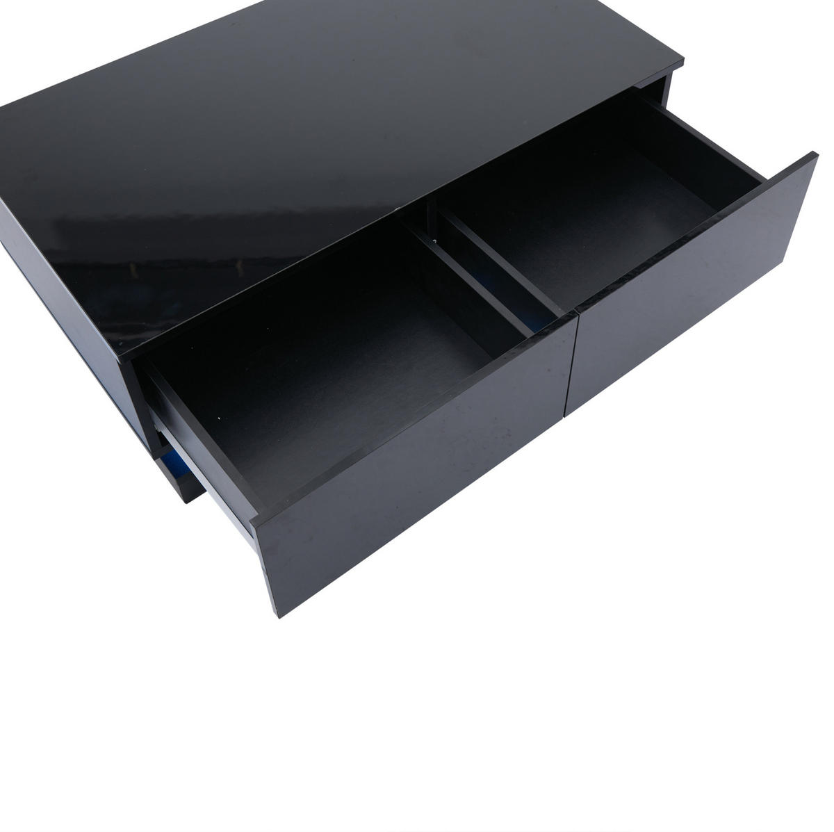 COUCHTISCH aus Spanplatte 90x50x38 cm in Schwarz mit 2 Schubladen & LED - Schwarz, Holzwerkstoff (90/50/38cm) - Modfu