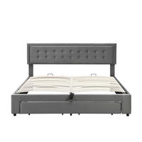 POLSTERBETT 160/200 cm Grau mit großer Stauraum und höhenverstellbarem Kopfteil - Grau, Textil (160/200cm) - OKWISH