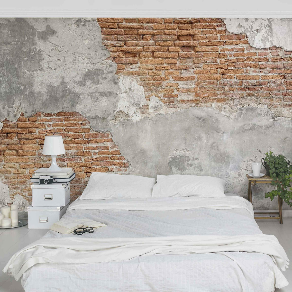 FOTOTAPETE Shabby Backstein Wand 336/225 cm - Braun, Papier (336/225cm) - Bilderwelten