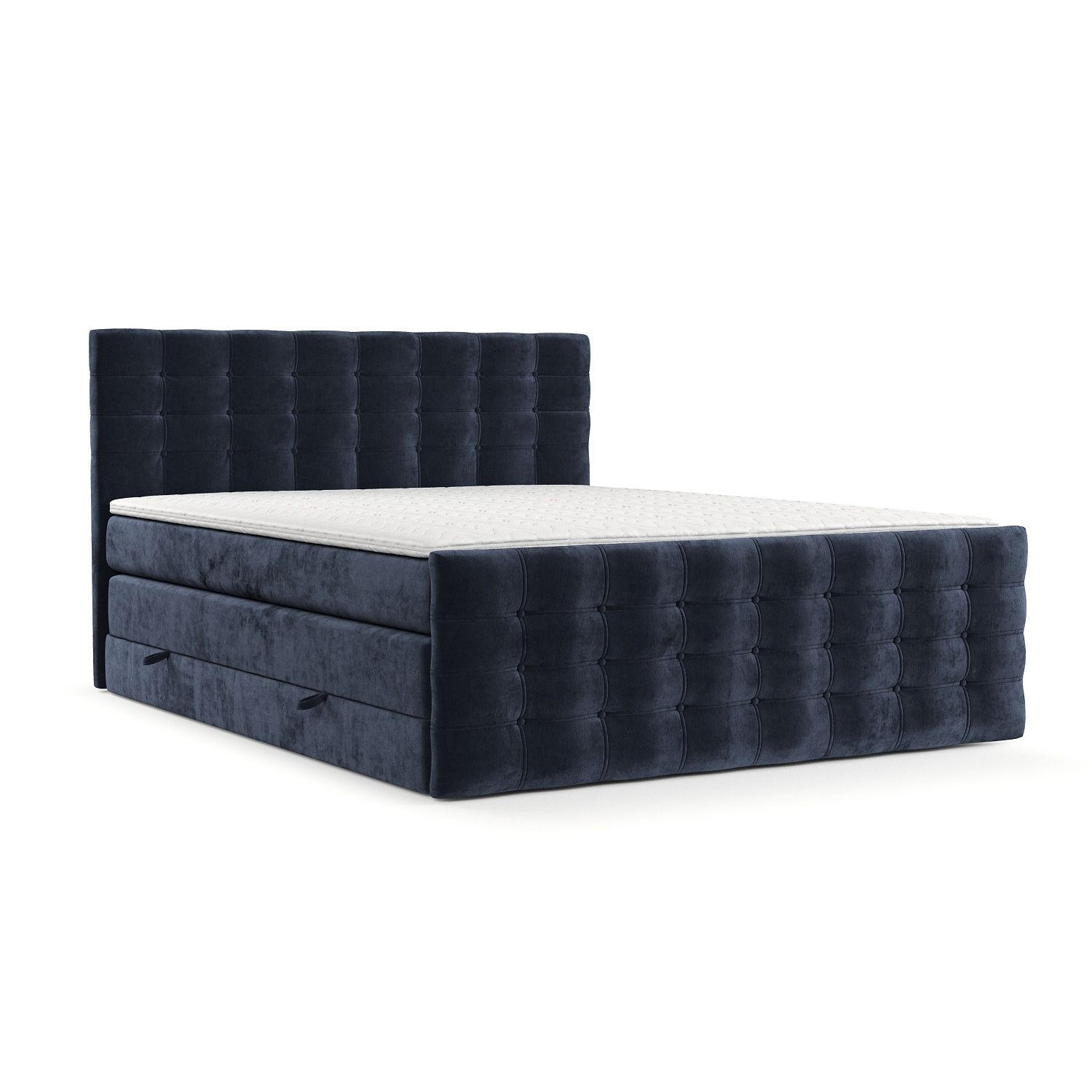 BOXSPRINGBETT Blend Marineblau 180/200 cm mit Matratze und Topper - Schwarz/Dunkelblau, Holz/Holzwerkstoff (180/200cm) - Maison de Reve