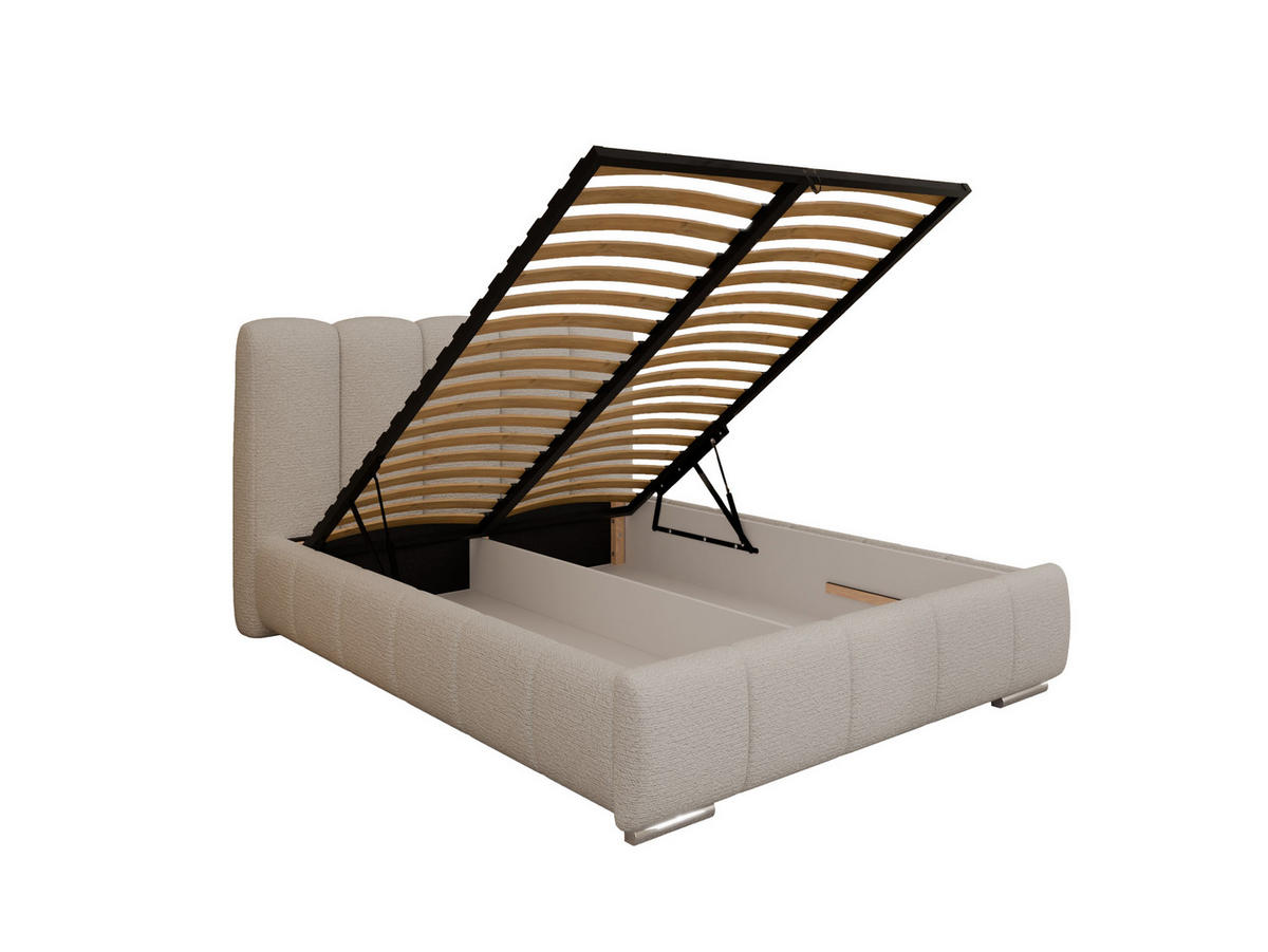 POLSTERBETT ZAIRA 140 x 200 cm mit Bettkasten und Lattenrost, 7-Zonen-Taschenfederkernmatratratze CIRA (24 cm) – Taupe - Cappuccino, Holz (100/206cm) - Panda Möbel