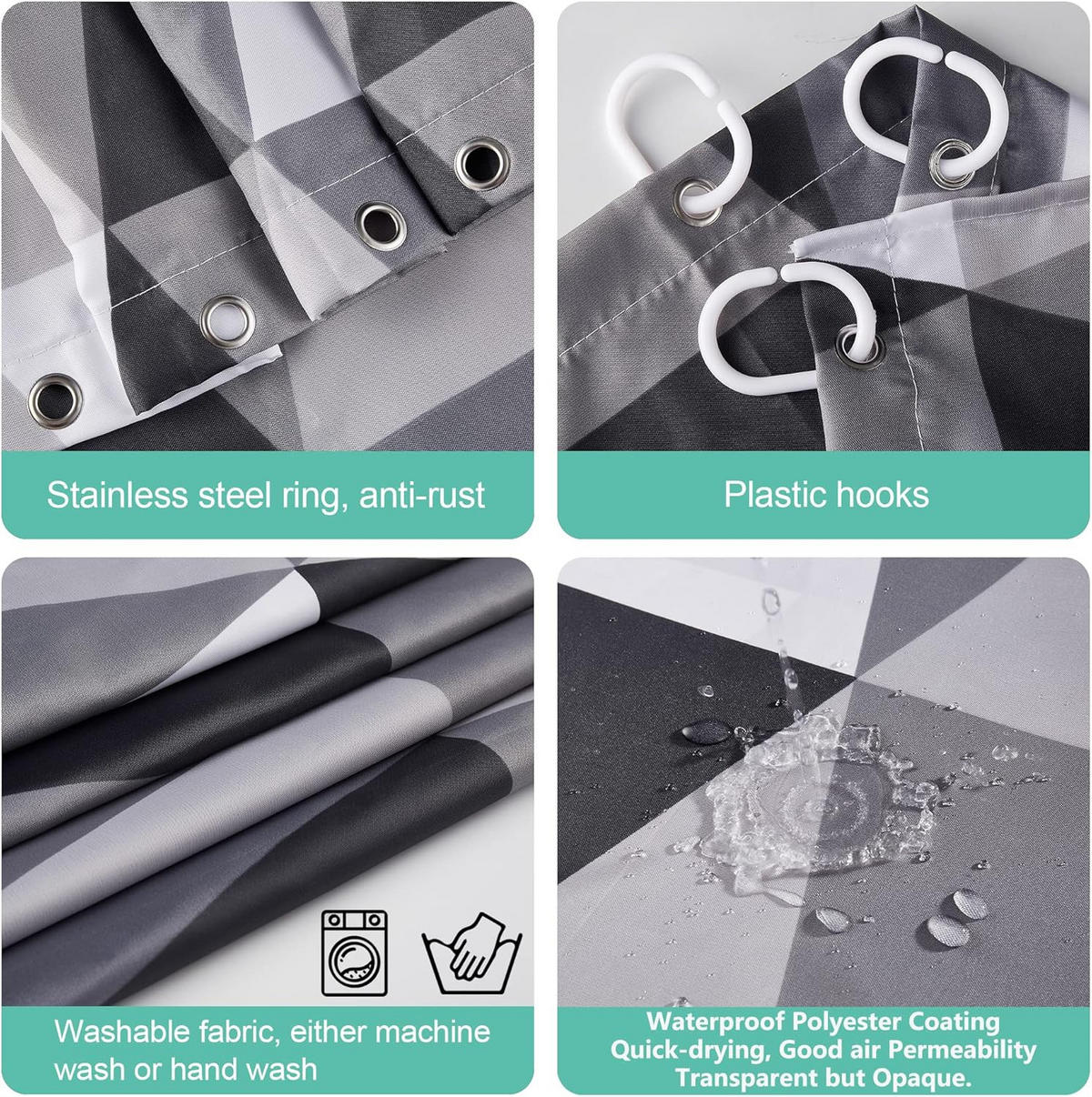 DUSCHVORHANG Badezimmer wasserdicht waschbar schnelltrocknend beschwerter Saum mit 12 - Grau, Textil (120/200cm) - MCBOSON