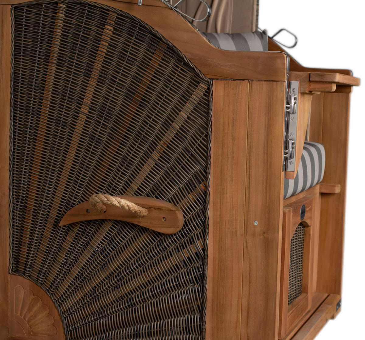 STRANDKORB Düne Single Teak 1-Sitzer - Braun/Grau, Holz/Textil (96/165/80cm) - Mr. Deko