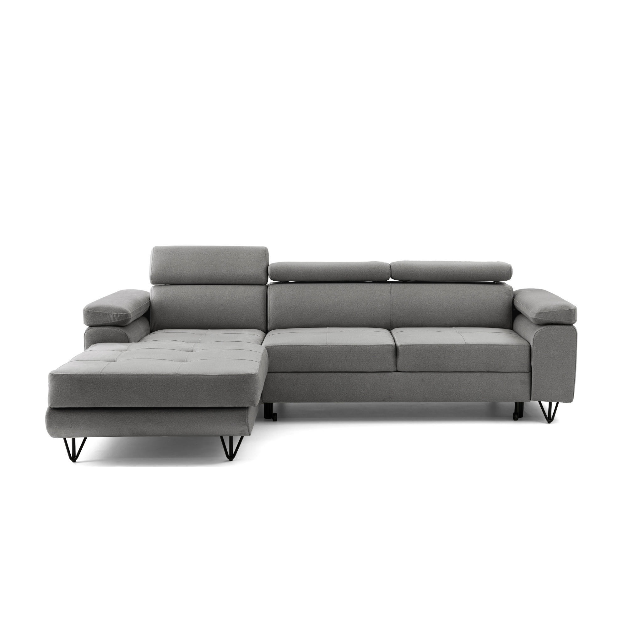 ECKSOFA NORIS L Links mit Schlaffunktion 128x203 Velours Grau - Schwarz/Grau, Holz/Textil (250/183cm) - Muffo