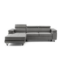 ECKSOFA NORIS L Links mit Schlaffunktion 128x203 Velours Grau - Schwarz/Grau, Holz/Textil (250/183cm) - Muffo