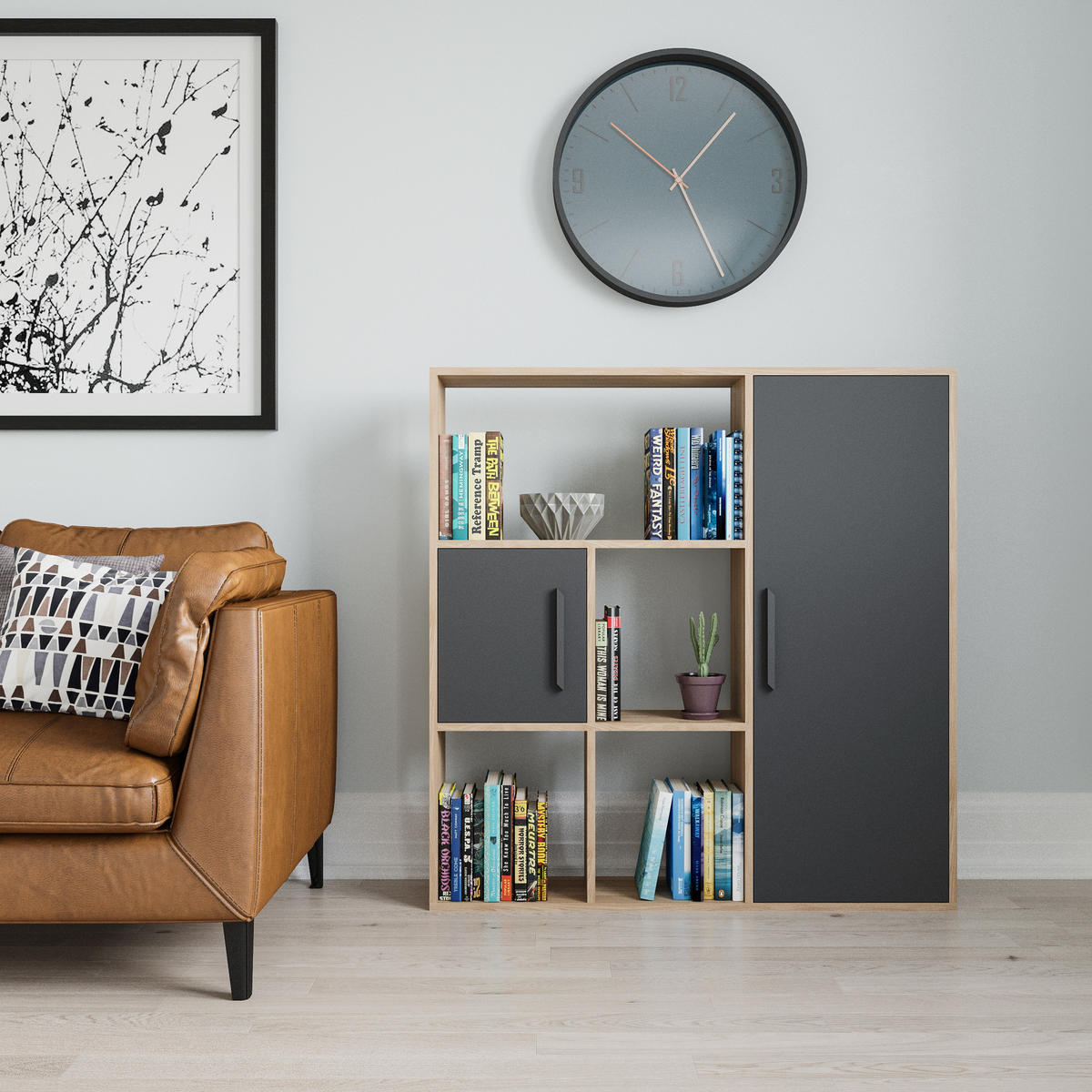 BÜCHERREGAL Ridge Eiche Anthrazit - Eichefarben/Grau, Holzwerkstoff (25/123.6/120cm) - Decorotika