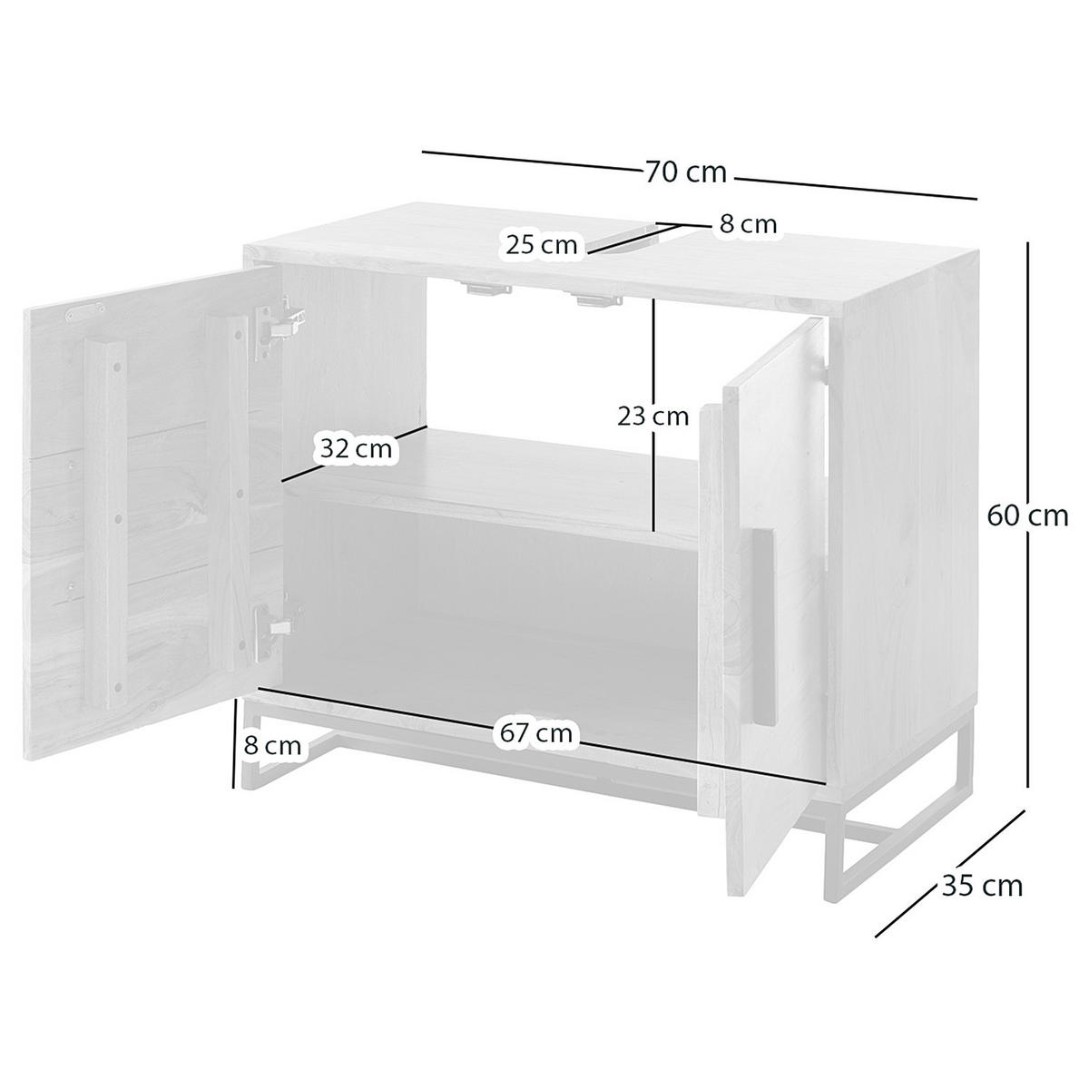 WASCHBECKENUNTERSCHRANK - Akazie massiv / Eisen - Akaziefarben, Holz/Metall (70/60/35cm) - home24
