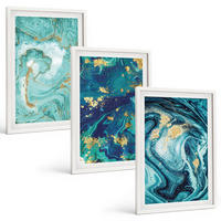 BILDER SET 3er Set - 40x60 cm Weißer Rahmen - Abstraktion von Türkisfarbe - Weiß, Kunststoff (40/60cm) - TULUP