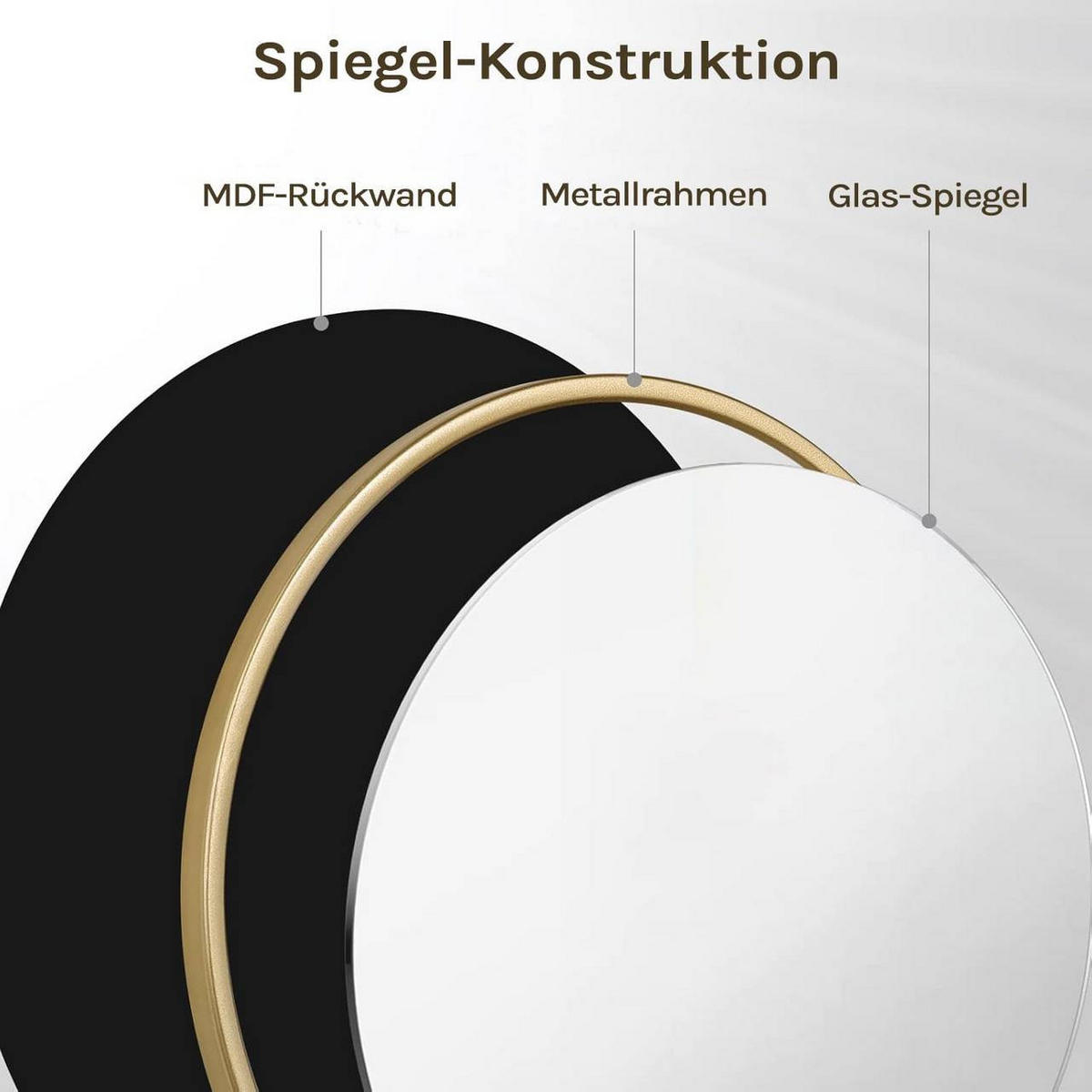 WANDSPIEGEL rund, φ 70cm, Golden - Goldfarben, Glas/Holzwerkstoff (70/70/2cm) - Woltu