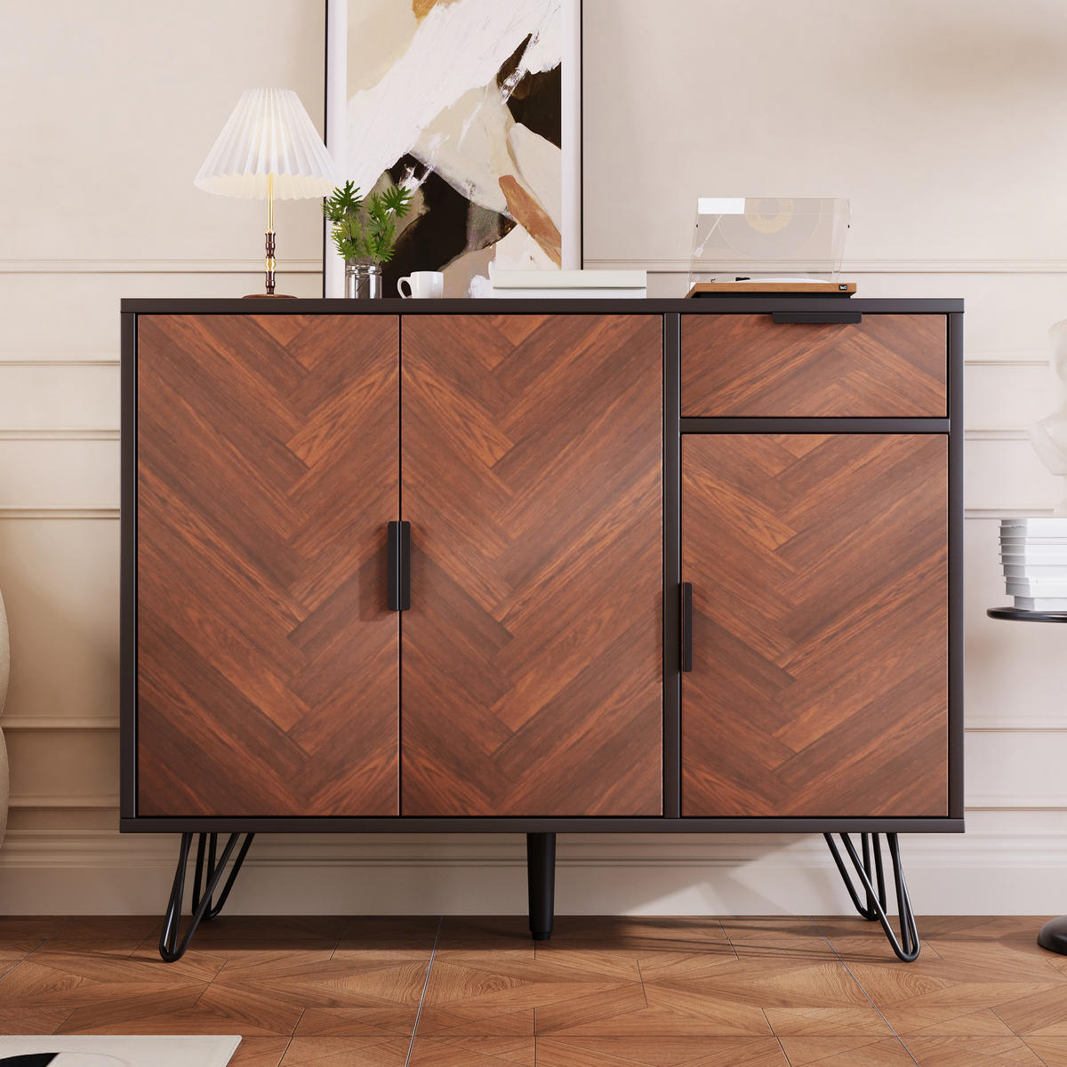 SIDEBOARD mit Schublade und höhenverstellbaren Einlegeböden, 90/30/71,5 cm, Schwarz und Holzoptik - Naturfarben, Holzwerkstoff (90/71.5/30cm) - Redom