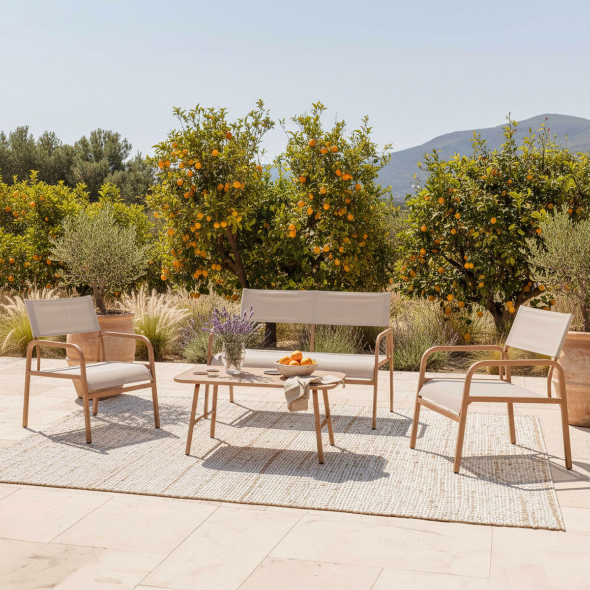 GARTENMÖBELSET 4-Sitzer, Beige - Beige, Textil - Oviala