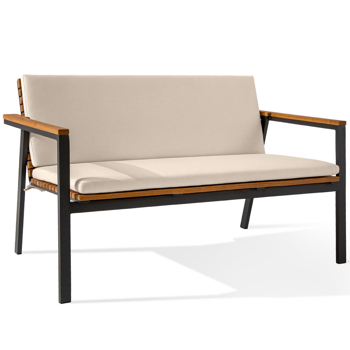 GARTENBANK ARIATO mit Kiss - Anthrazit/Beige, Holz/Metall (134/77/73cm) - KONSIMO®