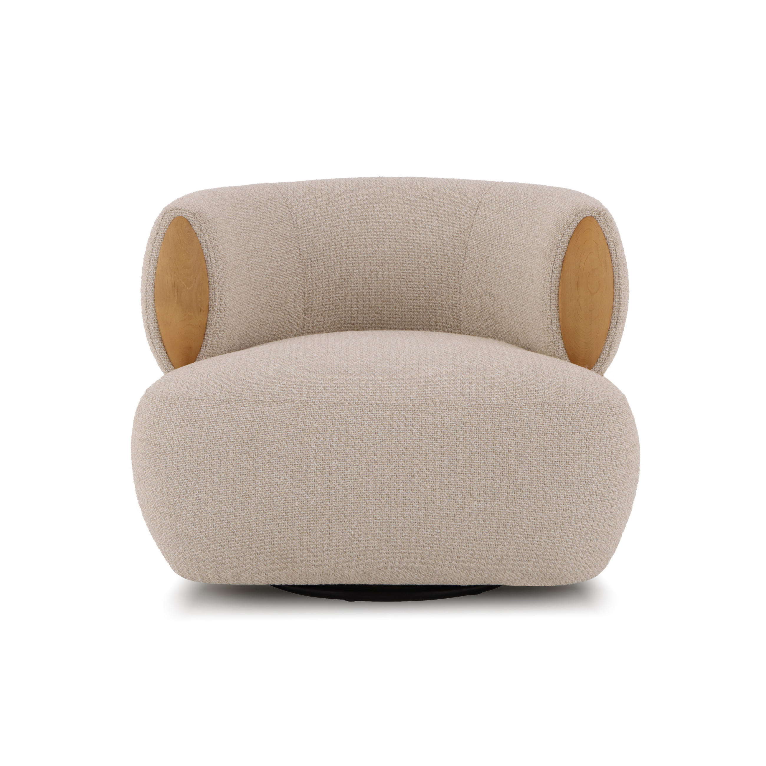 DREHSESSEL Theo, Natur Massiveiche + beiger Stoff - Beige, Holz (91/71/86cm) - WOODEK