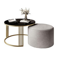 COUCHTISCH mit Hocker LORI Hochglanz gebürstetes Gold/Schwarz glänzend/Perfect Harmony 82 - Weiß, Metall (70/70/49cm) - Lookway