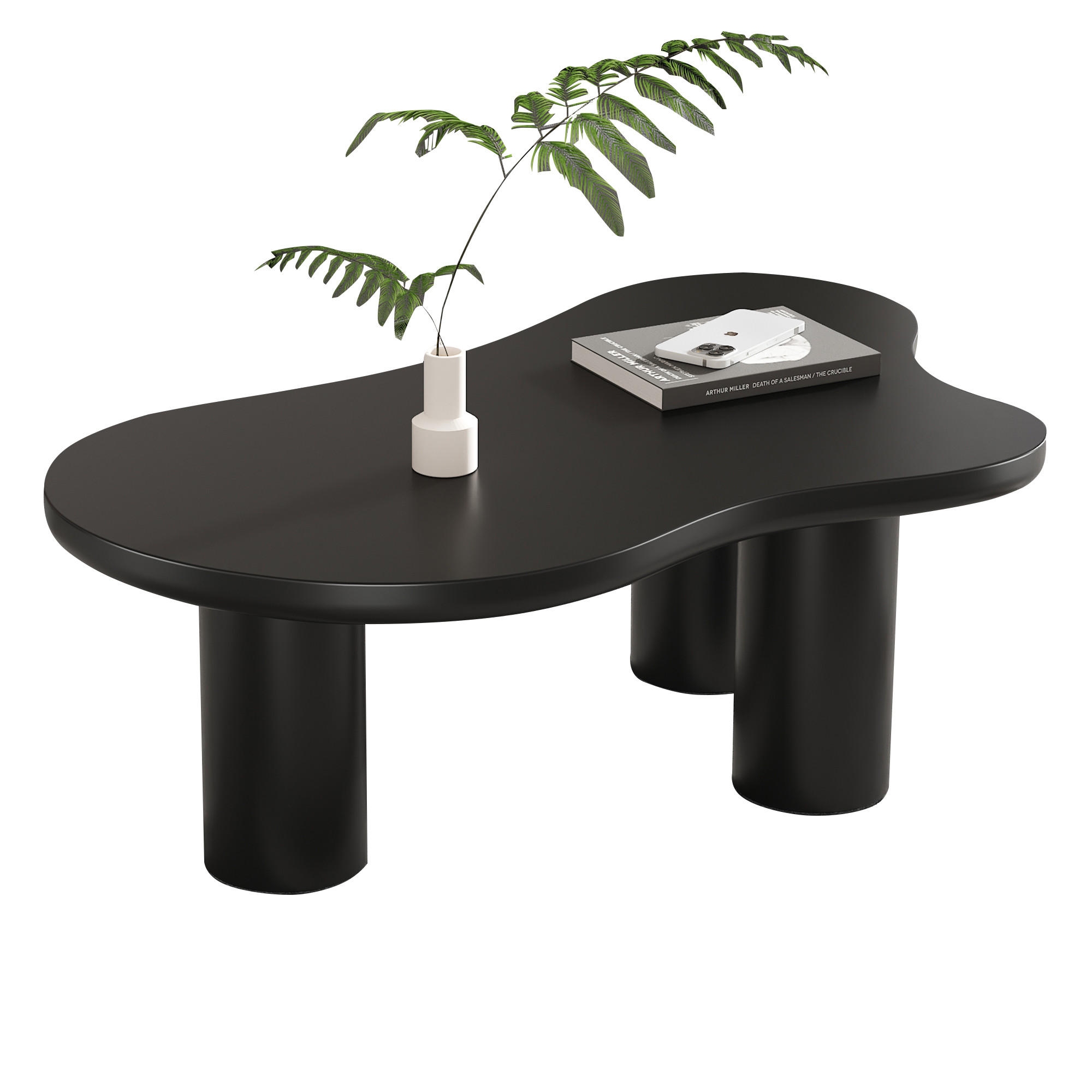 COUCHTISCH Wolkenform 107/66/40,5 cm Schwarz aus MDF mit PVC-Beinen - Schwarz, Holzwerkstoff (107/66/40.5cm) - OKWISH