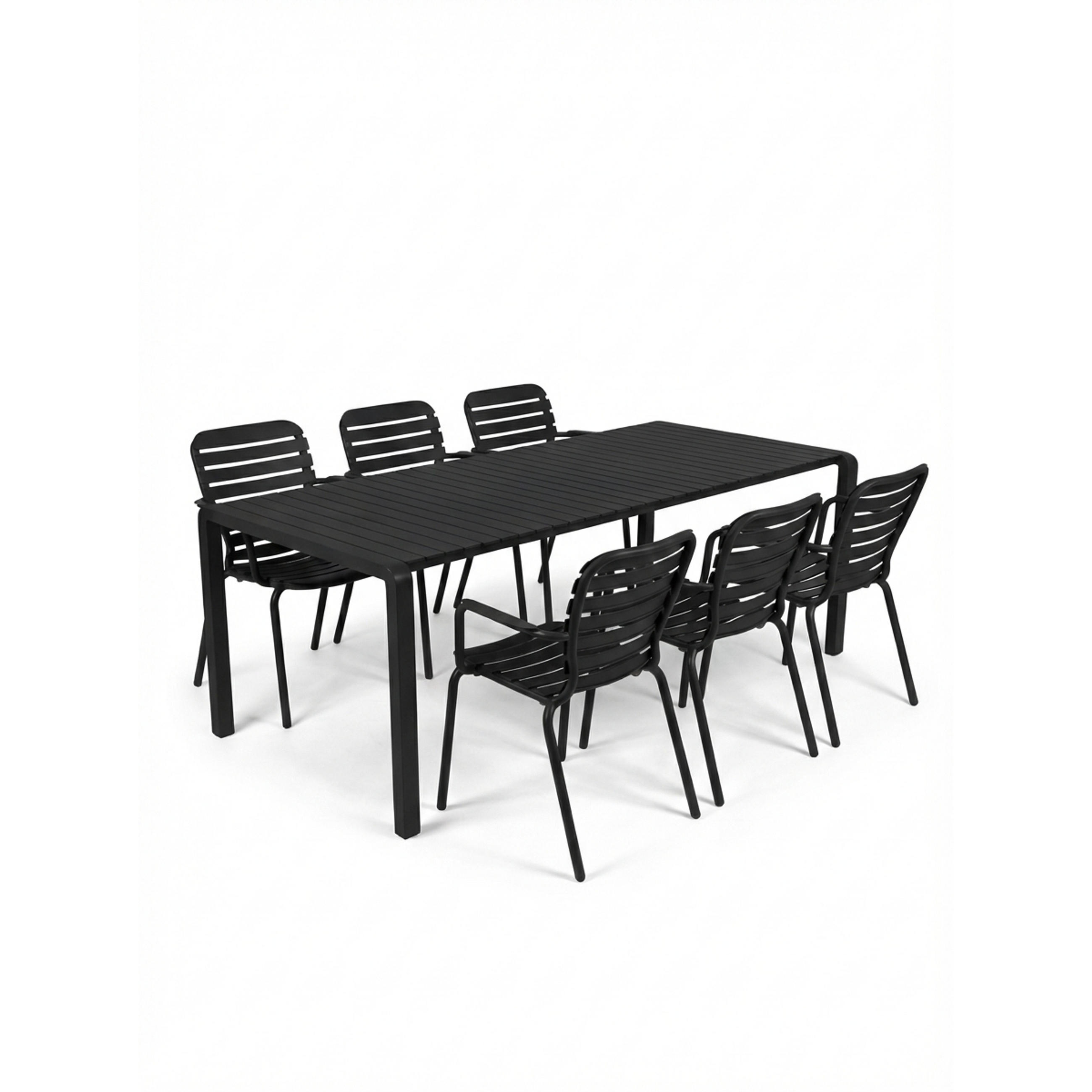 GARTENSET Vondel 6 Personen Esstisch/ 6 Stühle Armlehne Schwarz - Schwarz, Metall - Zuiver