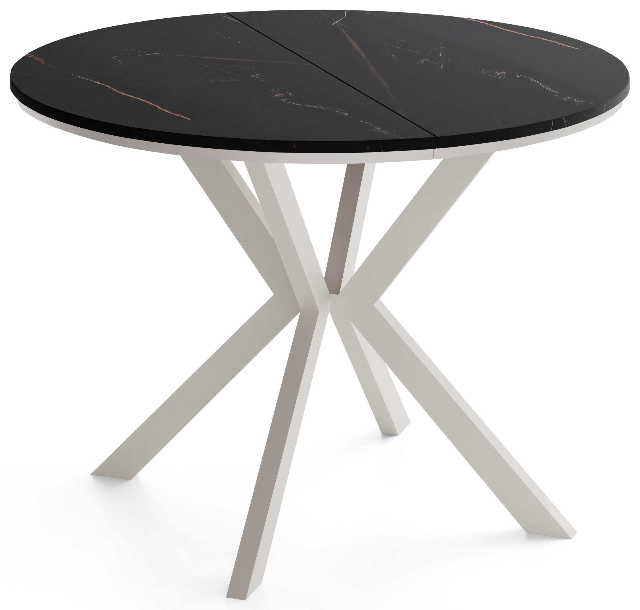 OKRUHLY Rozkladaci Jedalensky Stol - Loft Styl s Kovovymi Nohami - 100 az 180 cm - Industrialny Stol - Biely Mramor - 100 cm - medená/kašmírová, kov/kompozitné drevo (90/130/76cm) - WFL GROUP