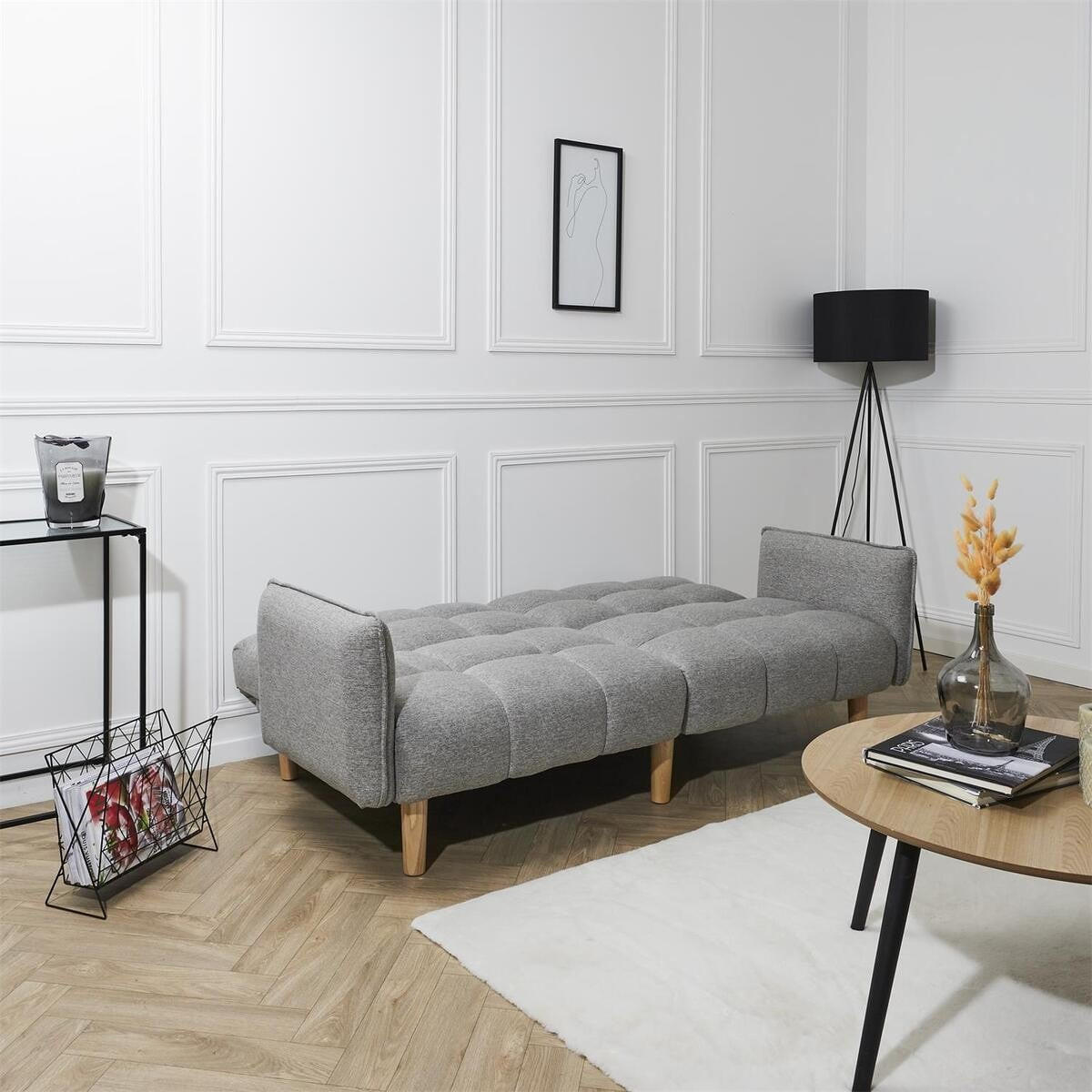 SCHLAFSOFA aus grauem Stoff B195 cm – DREAM - Grau, Textil (91/83/195cm) - Calicosy