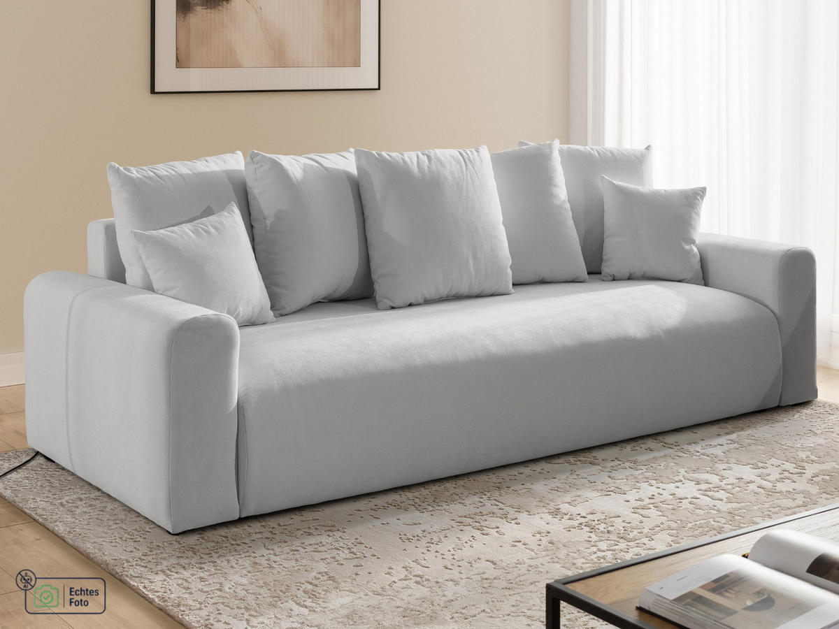 SCHLAFSOFA Calma mit Bettkasten im Bumpy-Design aus weichem Grau Webstoff - Schwarz/Grau, Holz/Kunststoff (239/88/98cm) - S-Style