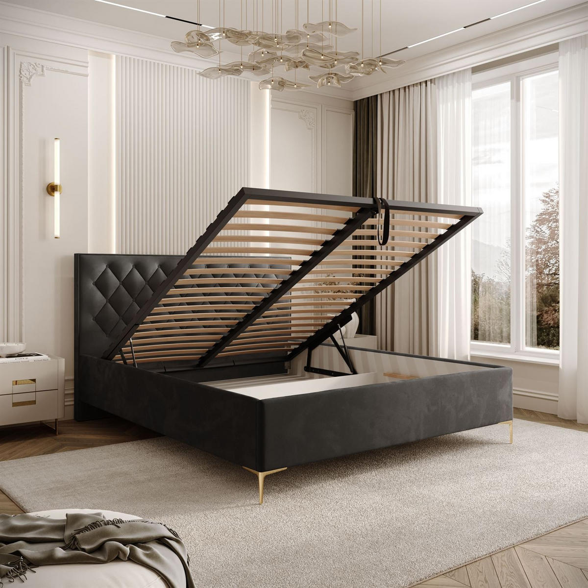 POLSTERBETT INEZ mit Bettkasten 160x200 cm Royal Velvet 185 - Graphitfarben, Textil (160/200cm) - Lookway