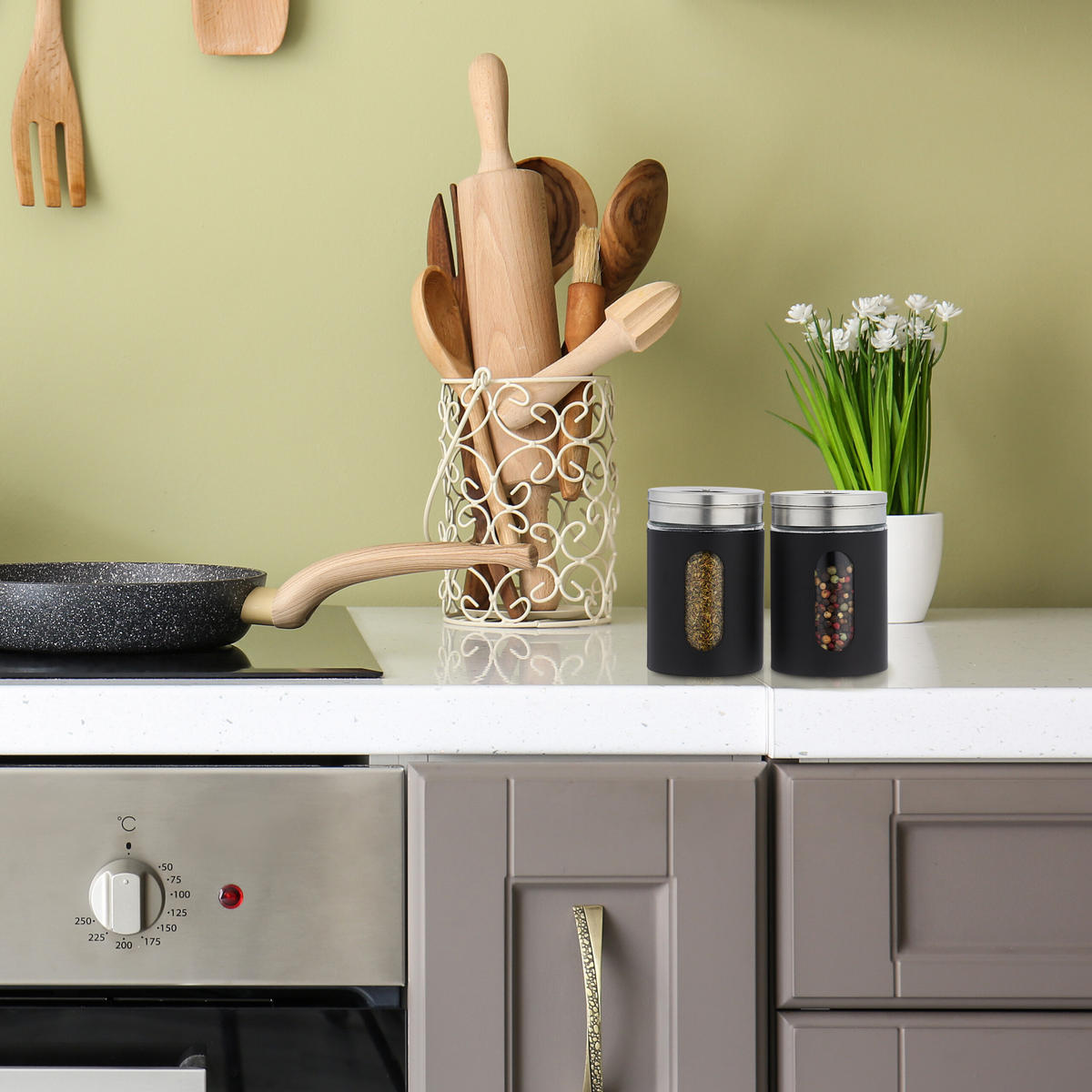 6xGEWÜRZSTREUER - Schwarz, Glas/Metall (7/11/7cm) - Relaxdays