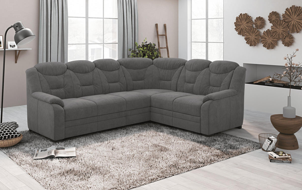 ECKSOFA mit Schlaffunktion und Bettkasten – weiches Chenille-Gewebe - Dunkelgrau/Anthrazit, Holz/Kunststoff (211/263cm) - Cotta