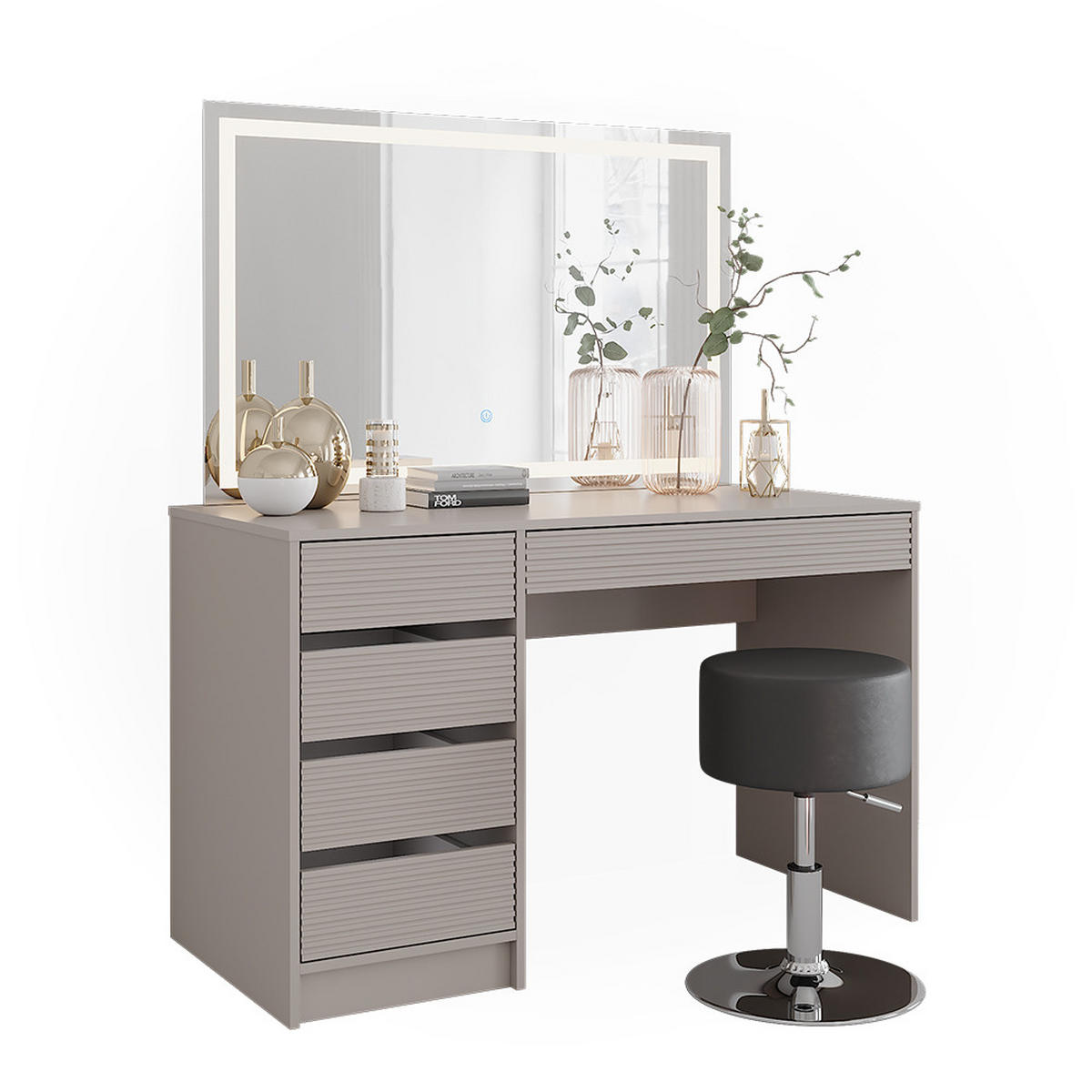 SCHMINKTISCH Sherry Cashmere 120 cm mit LED-Spiegel und Hocker - Kaschmir, Holzwerkstoff (120/75/55cm) - Vicco