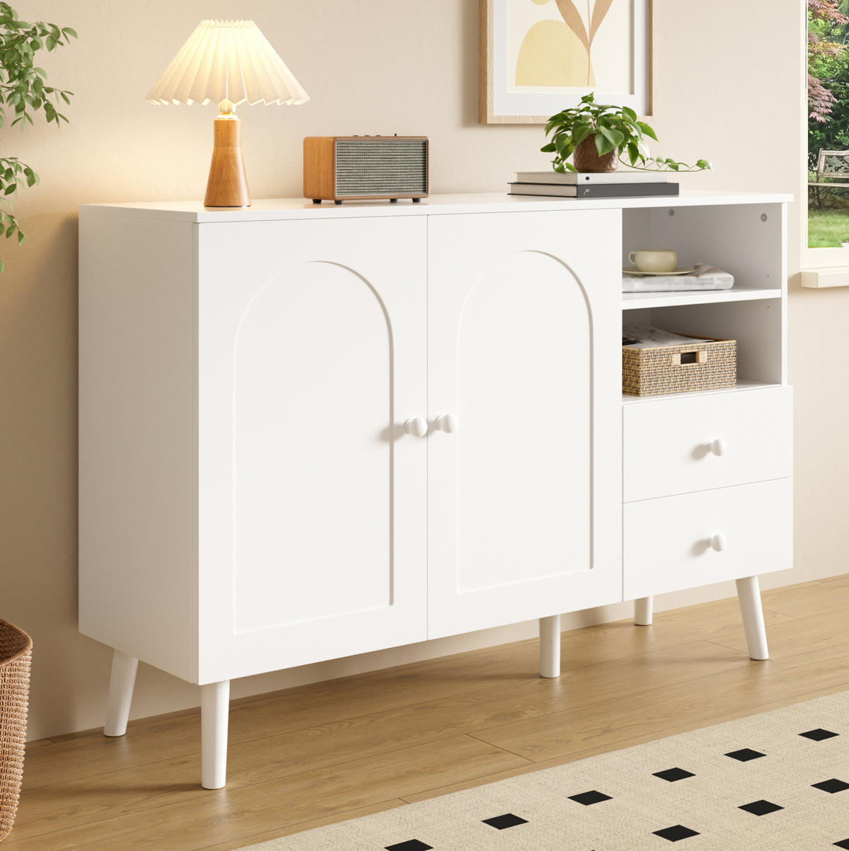 SIDEBOARD 118/35/82 cm weiß aus MDF und Holzwerkstoff mit 2 Türen und 2 Schubladen - Weiß, Holzwerkstoff (118/82/35cm) - OKWISH
