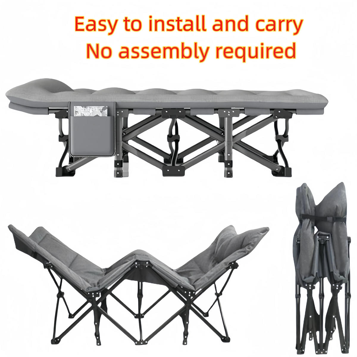 SONNENLIEGE Klappbar Grau für Büro, Outdoor & Garten - Grau, Textil/Metall (190/68cm) - Kaket
