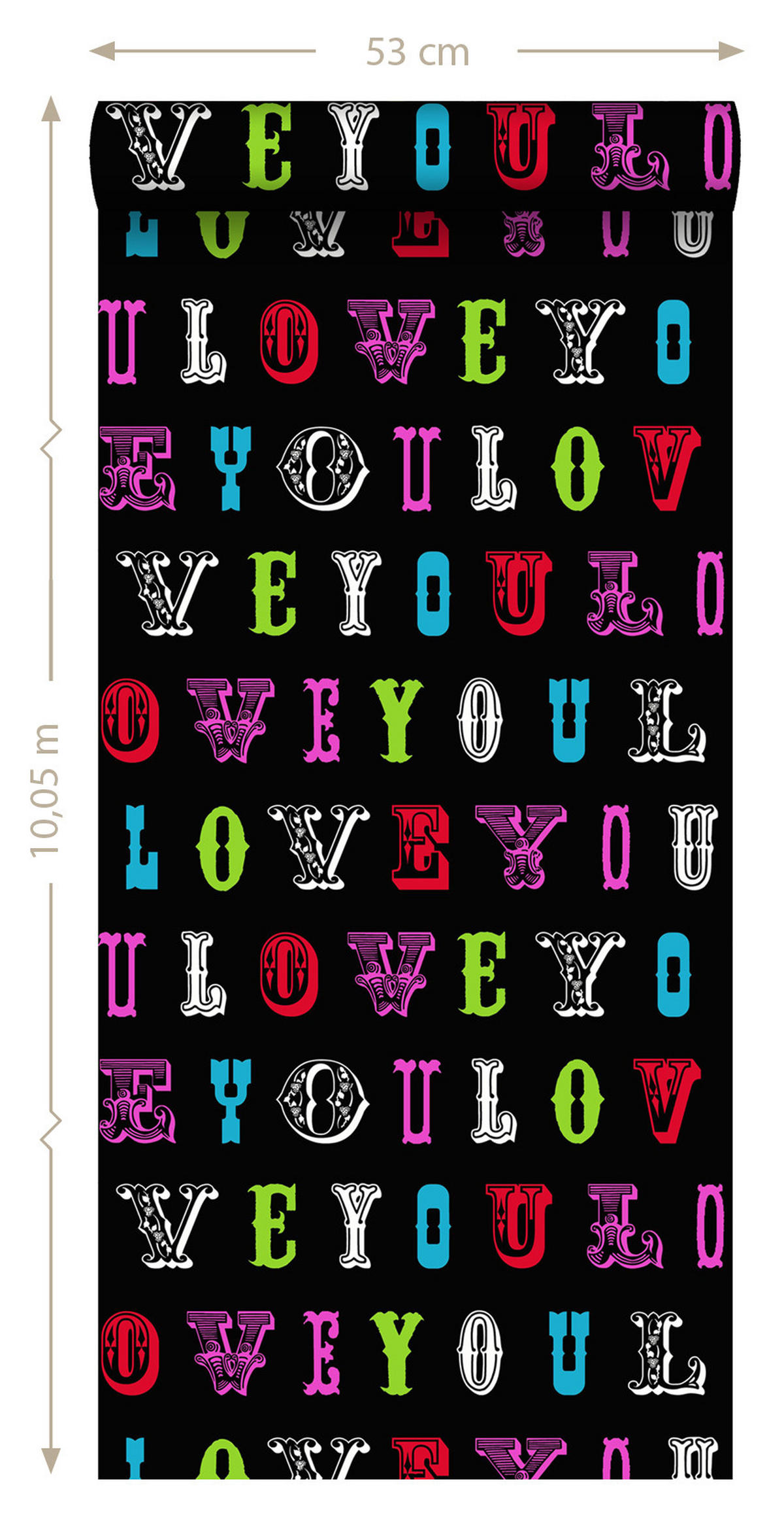 TAPETE love you - Sprüche 53 cm x 10.05 m - Grün, Papier (53/1000cm) - ESTAhome