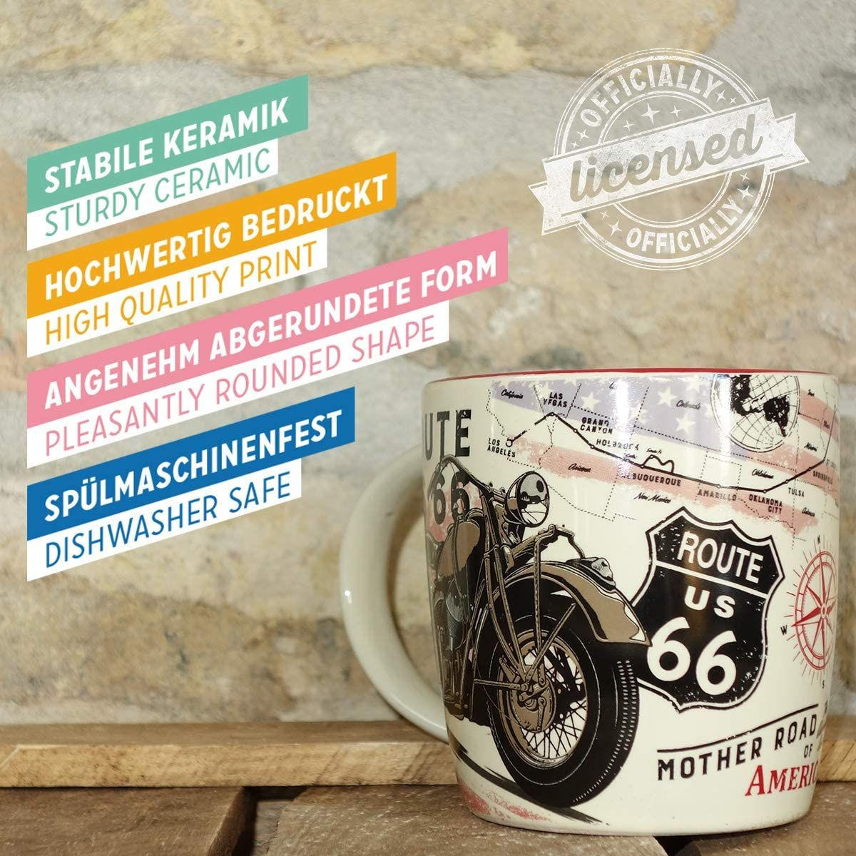KAFFEETASSE 330 ml US Highways Route 66 Bike Map - Multicolor, Keramik (0.33L) - Nostalgic-Art