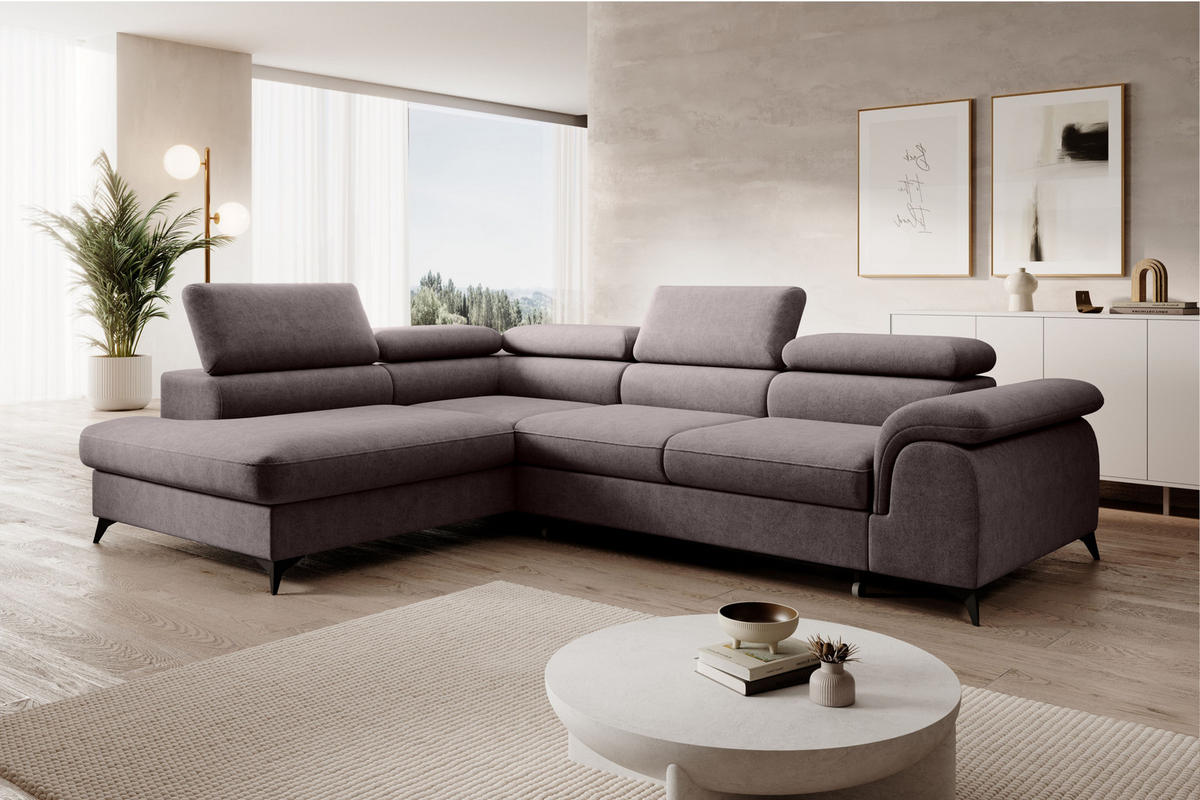 ECKSOFA PLAZA L Links mit Schlaffunktion 125x195 Velours Dunkelgrau - Dunkelgrau/Schwarz, Holz/Kunststoff (205/275cm) - Muffo