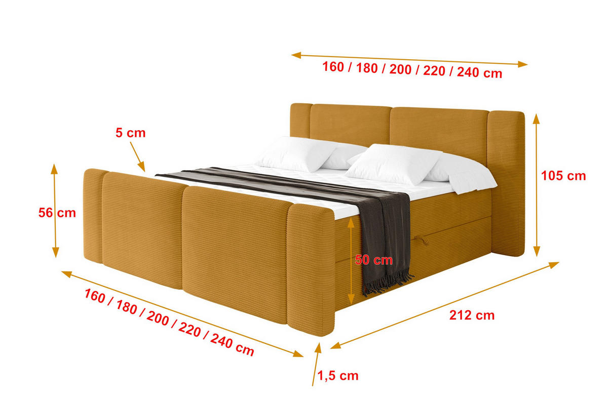 BOXBETT mit Matratze H3 - EVON Zanozek - 120x200 cm Senfgelb - Dunkelgelb, Holzwerkstoff (120/200cm) - ALTDECOR
