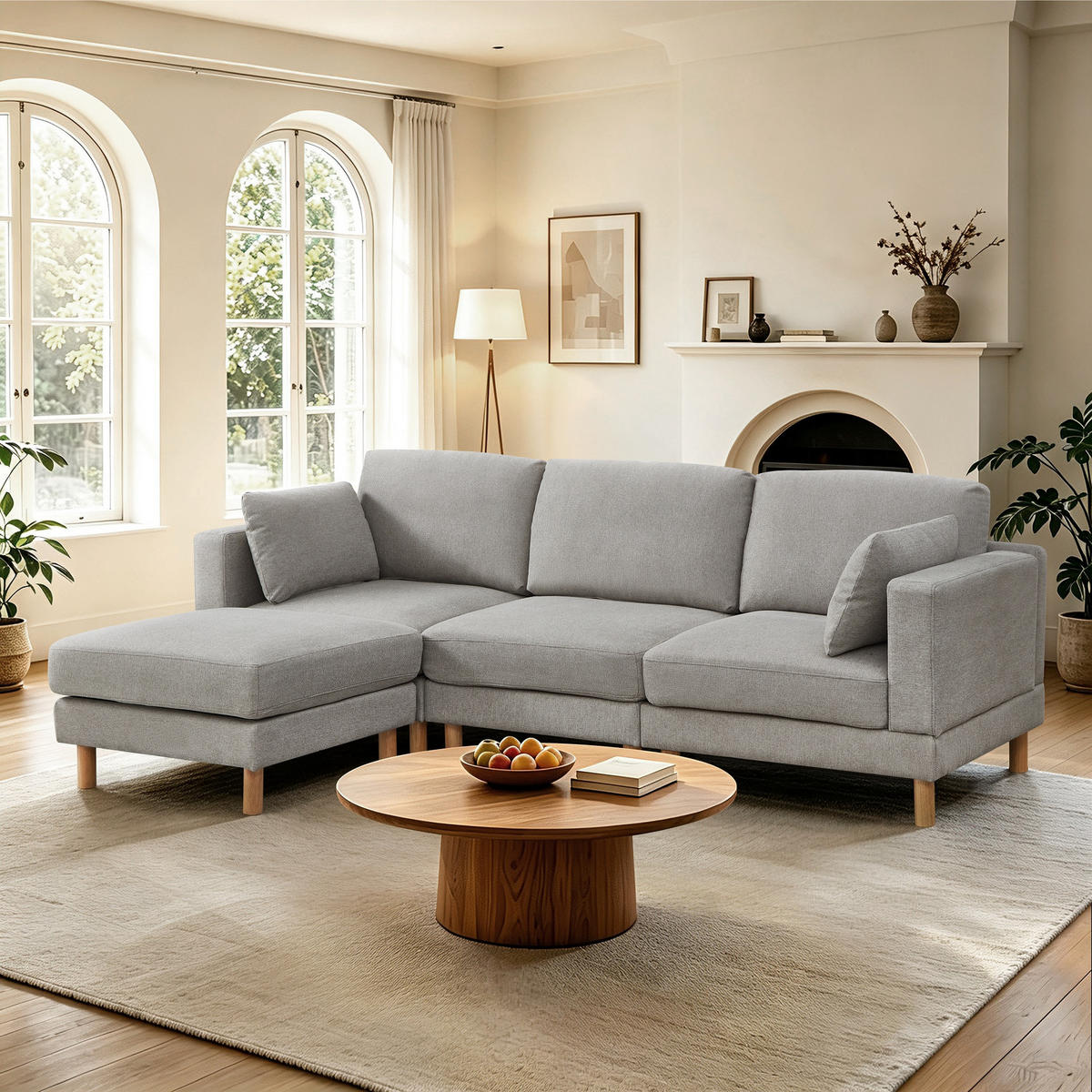 ECKSOFA 235/152/78 cm Grau mit Fußbank, 3-Sitzer - Hellgrau/Grau, Holz/Textil (235/152cm) - Oxeza