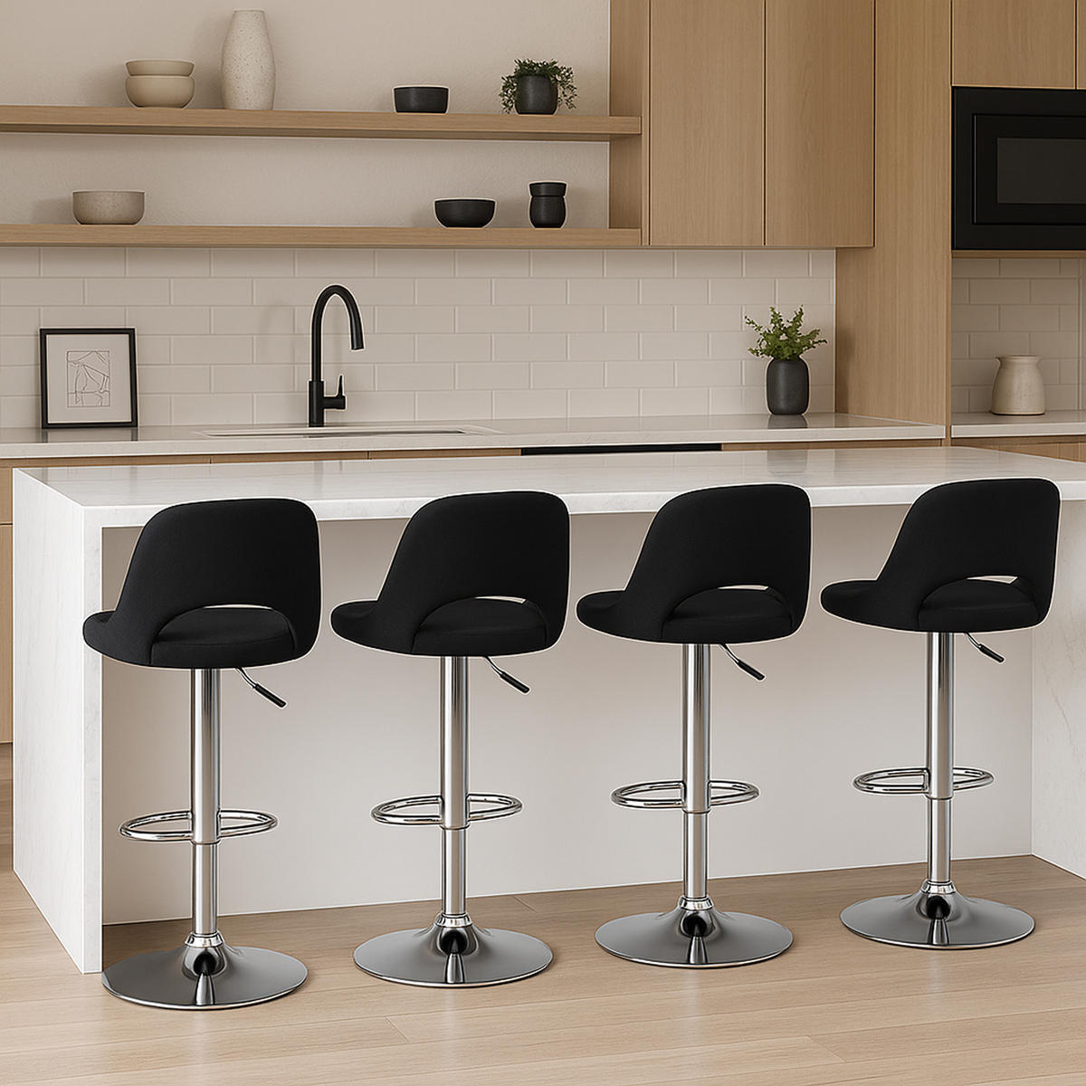 BARHOCKER Campus Samt chrom schwarz - Chromfarben/Schwarz, Textil/Metall (42/107/46cm) - TPFLiving