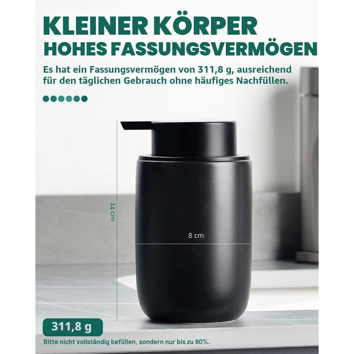 SEIFENSPENDER Keramik Matt Schwarz 350ml - Schwarz, Keramik (8/14/8cm)