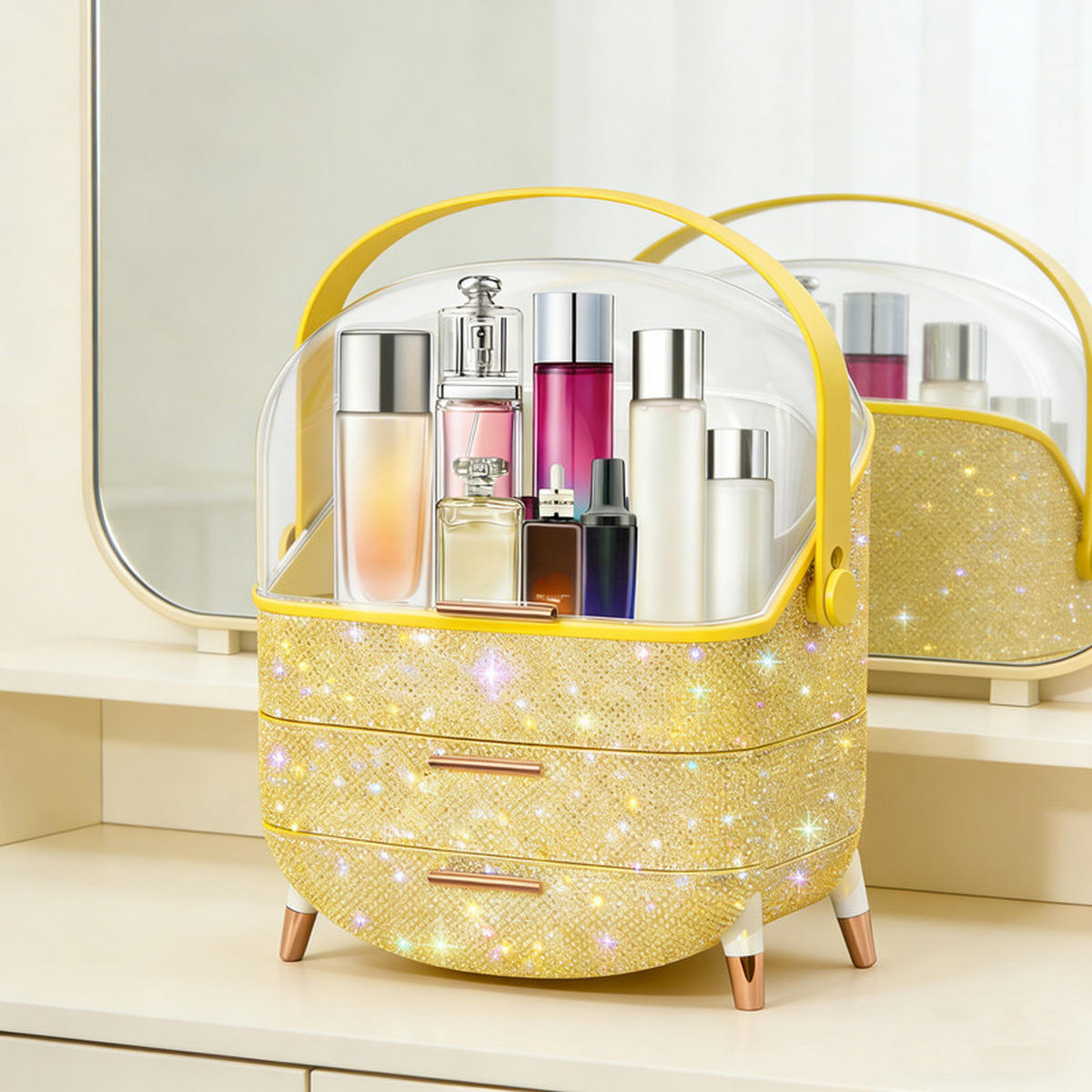 KOSMETIKORGANIZER Carlson Ⅲ 26/16/38 cm - Goldfarben, Kunststoff (16/38/26cm) - Nettlife