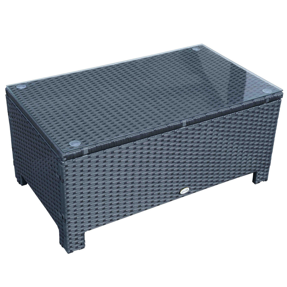 GARTENBEISTELLTISCH DE-13553 mit Geflecht und Glasplatte Schwarz - Schwarz, Metall (85/50/39cm) - ComfortXL