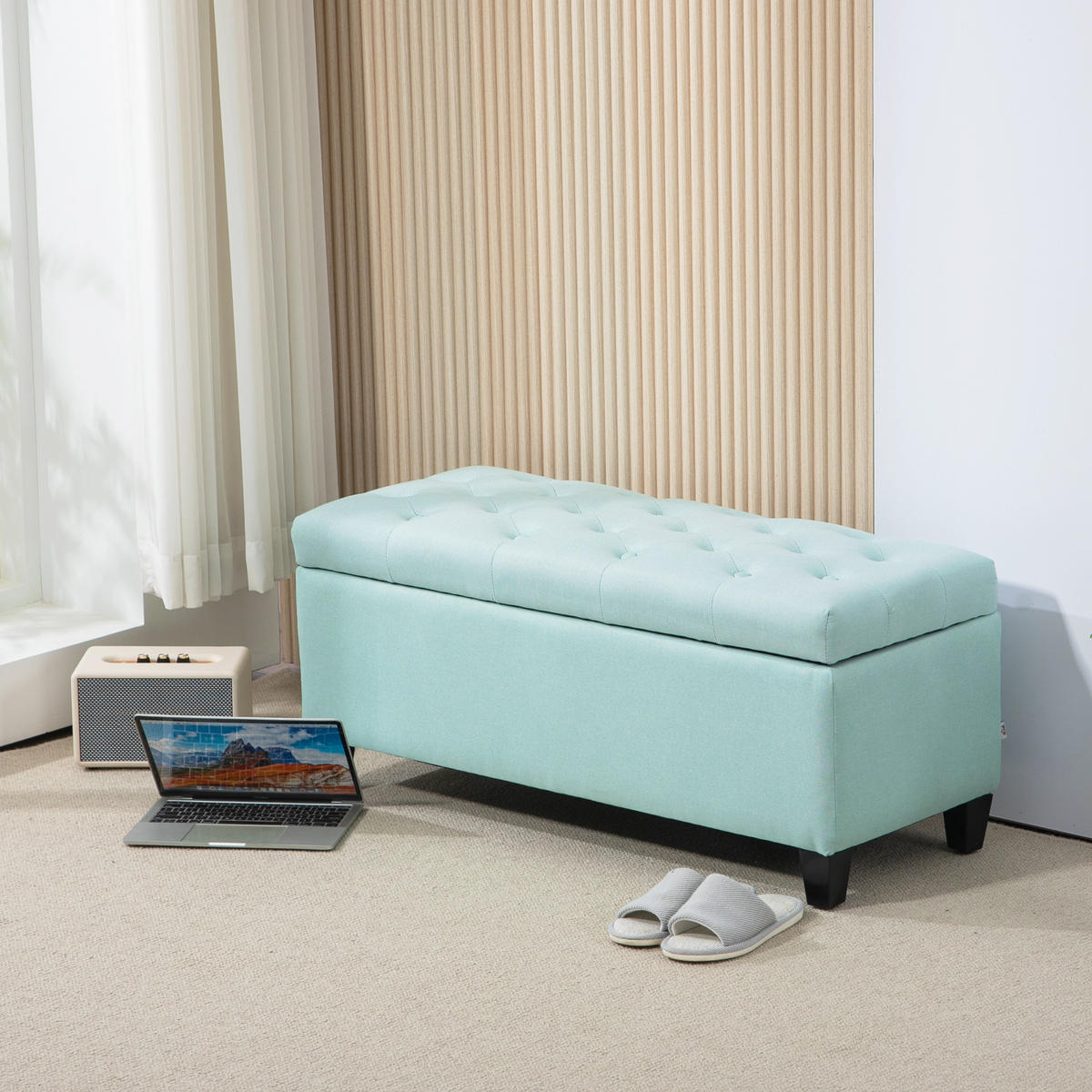 LUXUS Sitzbank Polsterbank mit Stauraum Armlehnen Polyester Holz Grün - Grün, Kunststoff (40/44/100cm) - HOMCOM