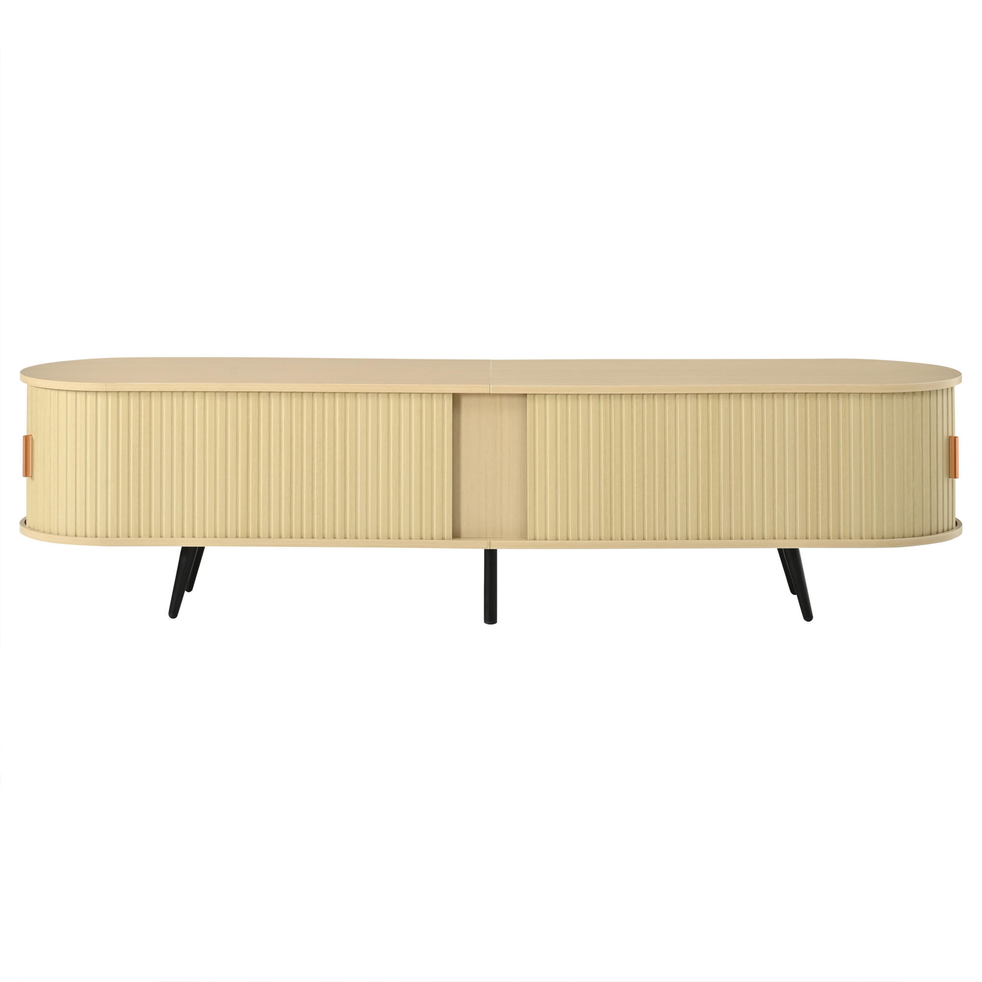 LOWBOARD DE-40406 4 Schubladen mit Rolltür und Streifen-Design Holzfarbe - Naturfarben, Holzwerkstoff (180/45/40cm) - ComfortXL