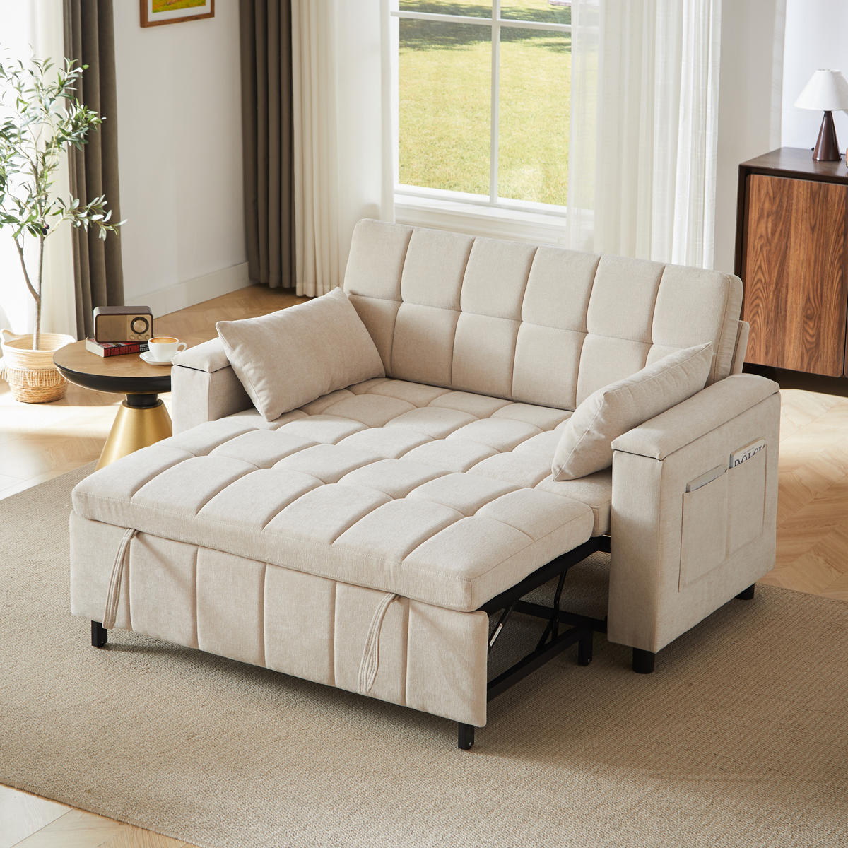SCHLAFSOFA 157/51/70 cm cm in Leinenoptik Grau, ohne Armlehnen - Beige/Grau, Textil (81.3/86.4/148.6cm) - Oxeza