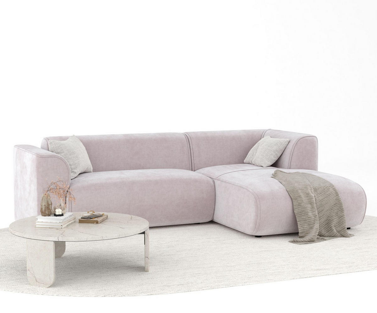 ECKSOFA Melani Lila Samtstoff - Rechts Seite - Flieder/Schwarz, Holz/Holzwerkstoff (162/256cm) - Maison de Reve