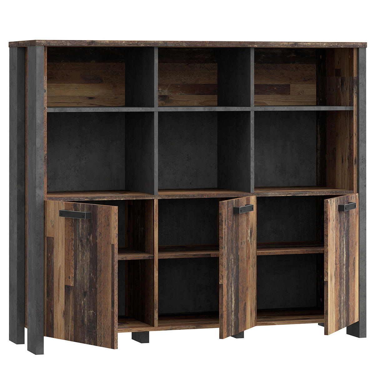 BÜROREGAL - Altholz Dekor / Dunkelgrau - Braun, Holzwerkstoff (136/118/42cm) - home24