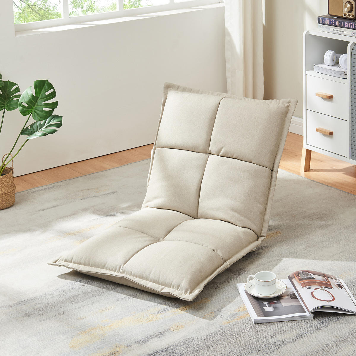 BODENSTUHL-SET 2 TLG. Deinze - Beige, Textil (110/11/55cm) - [en.casa]