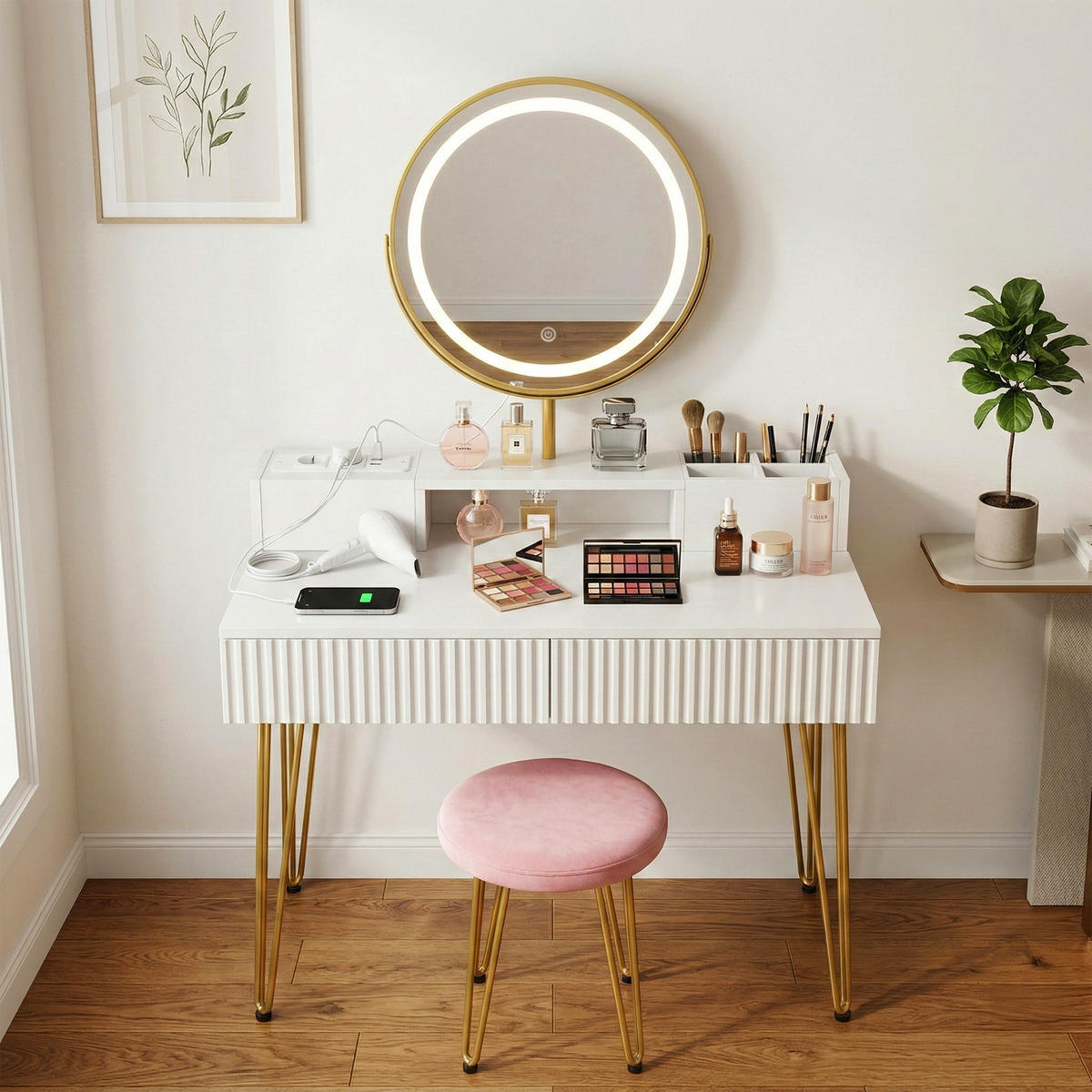 LIČILNA miza - večbarvno, kovina/steklo (80/135/40cm) - Relaxdays