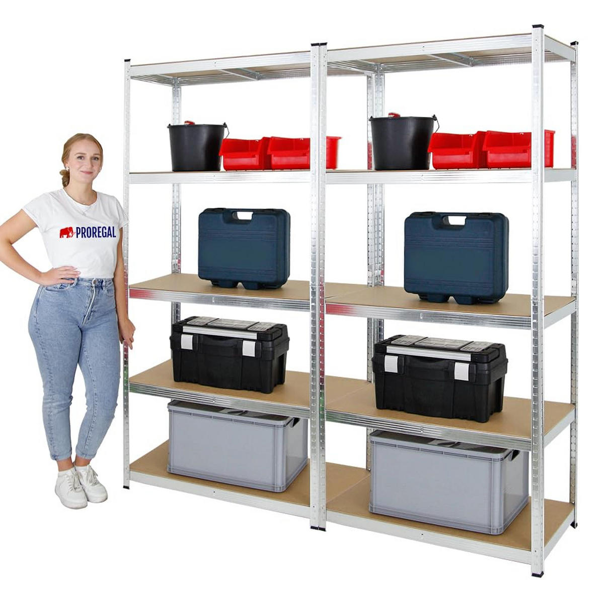 SCHWERLASTREGAL Giant Ragnar 2er-Set mit 2x 200x100x50 cm Fachlast 175 kg Verzinkt - Silberfarben, Metall (200/200/50cm) - PROREGAL