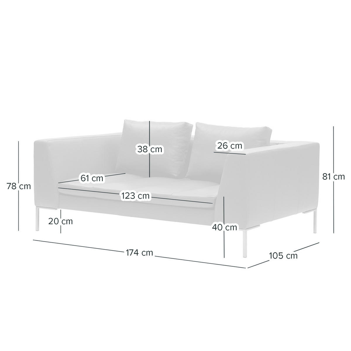 2-SITZER - Chromfarben/Creme, Leder/Metall (174/81/105cm) - home24